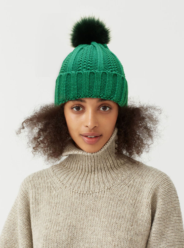 Lux Knit Beanie with Faux Fur Pom Pom