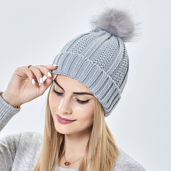 Lux Knit Beanie with Faux Fur Pom Pom