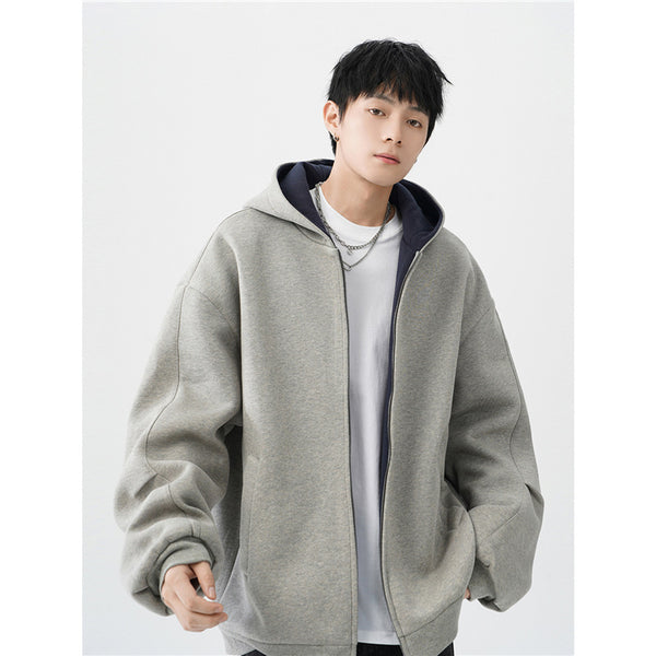 Double Zipper Hooded Sweater Men's Casual Jacket