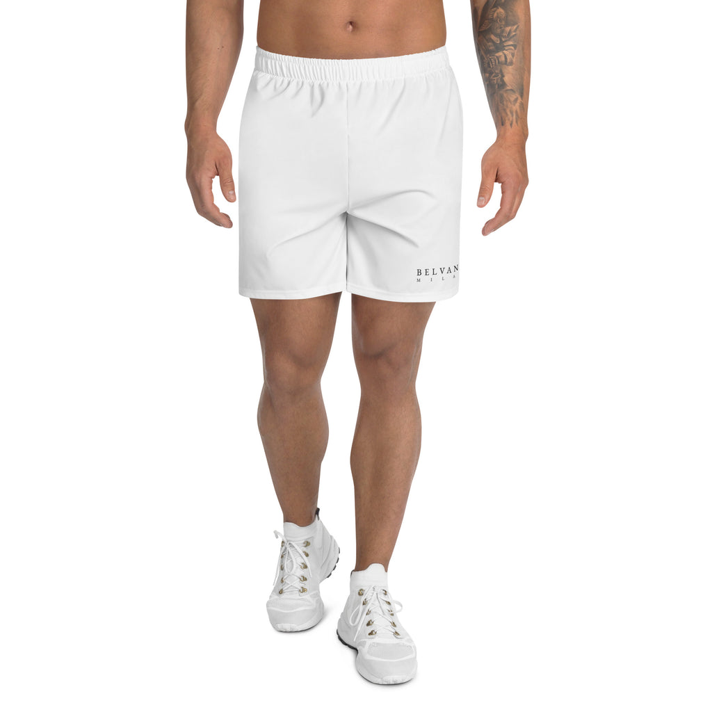 White All-Over Print Unisex Athletic Long Shorts - BELVANO Milan
