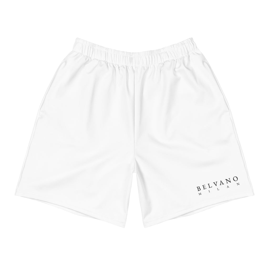 White All-Over Print Unisex Athletic Long Shorts - BELVANO Milan