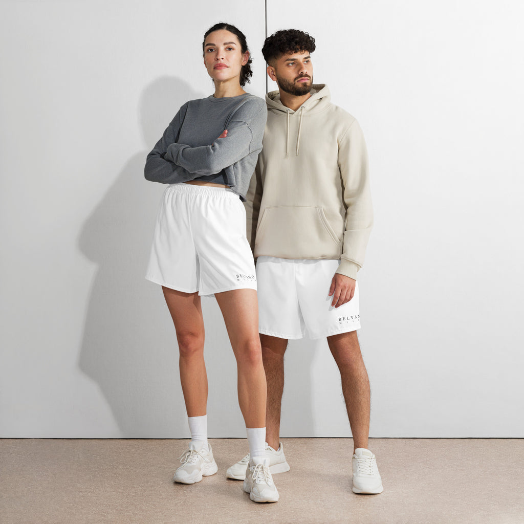 White All-Over Print Unisex Athletic Long Shorts - BELVANO Milan