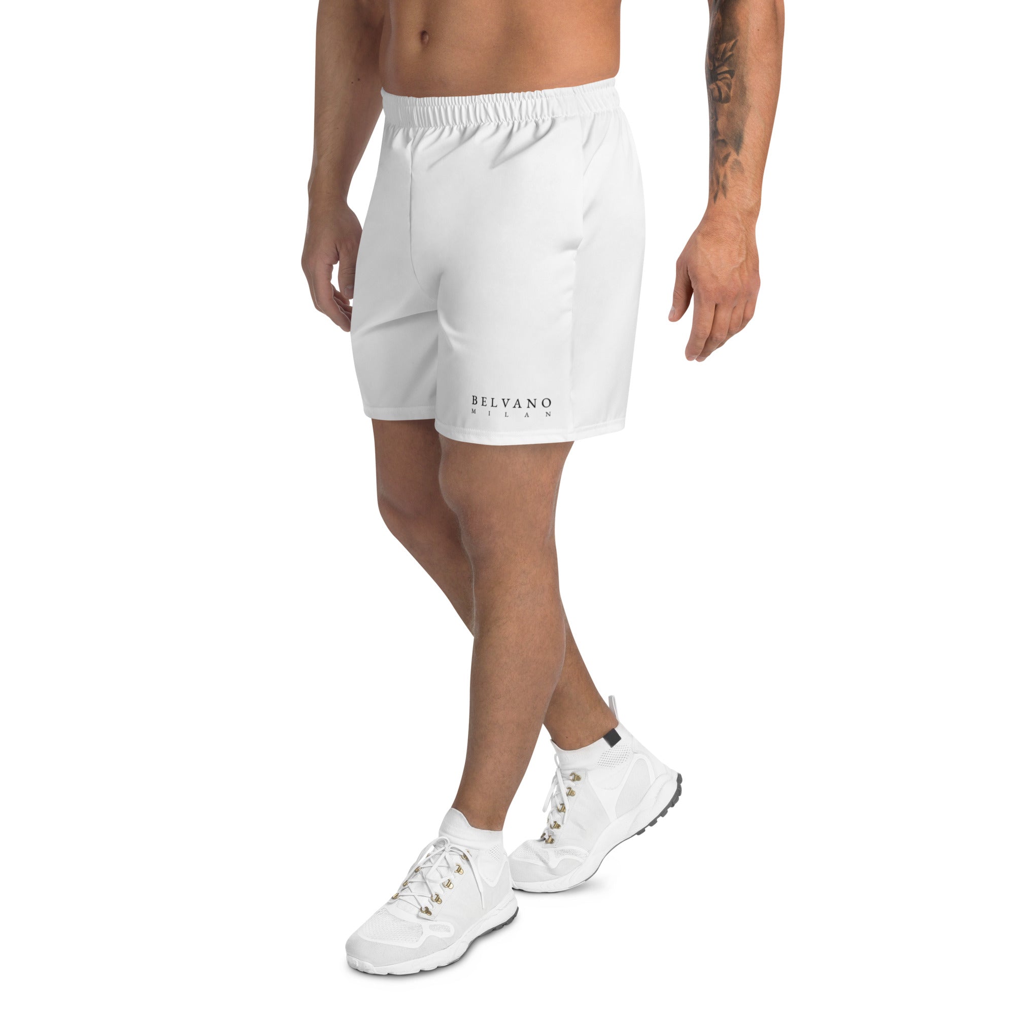 White All-Over Print Unisex Athletic Long Shorts - BELVANO Milan