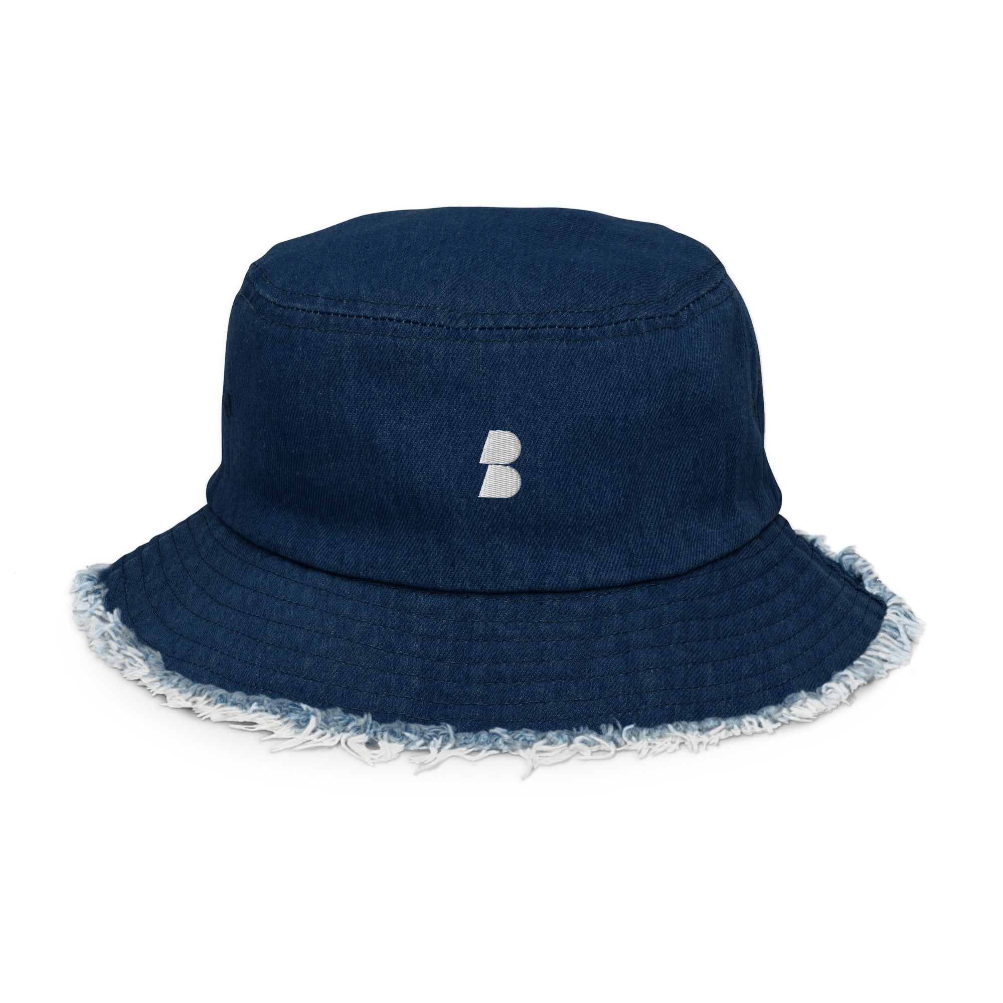 Navy Distressed denim bucket hat - BELVANO Milan