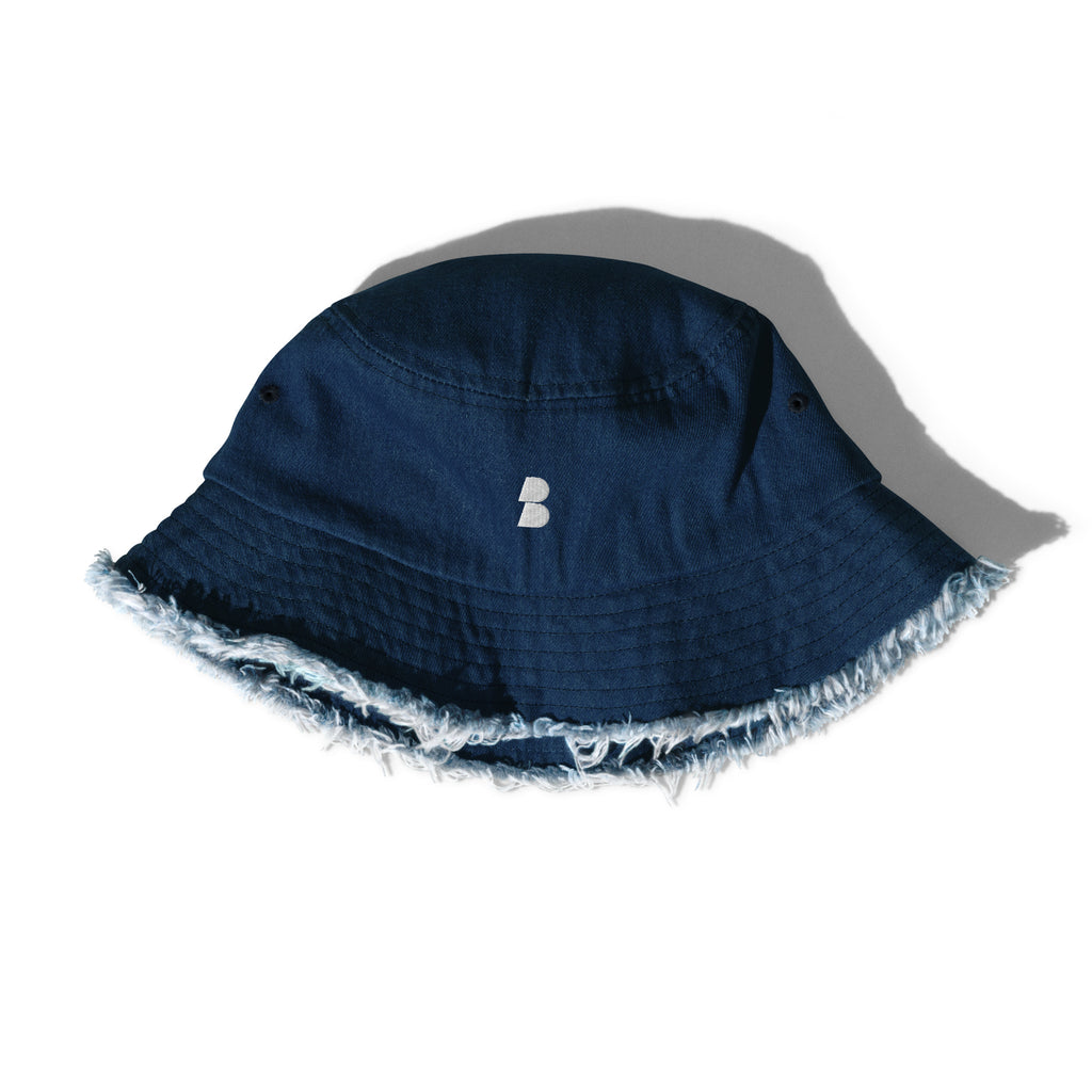 Navy Distressed denim bucket hat - BELVANO Milan