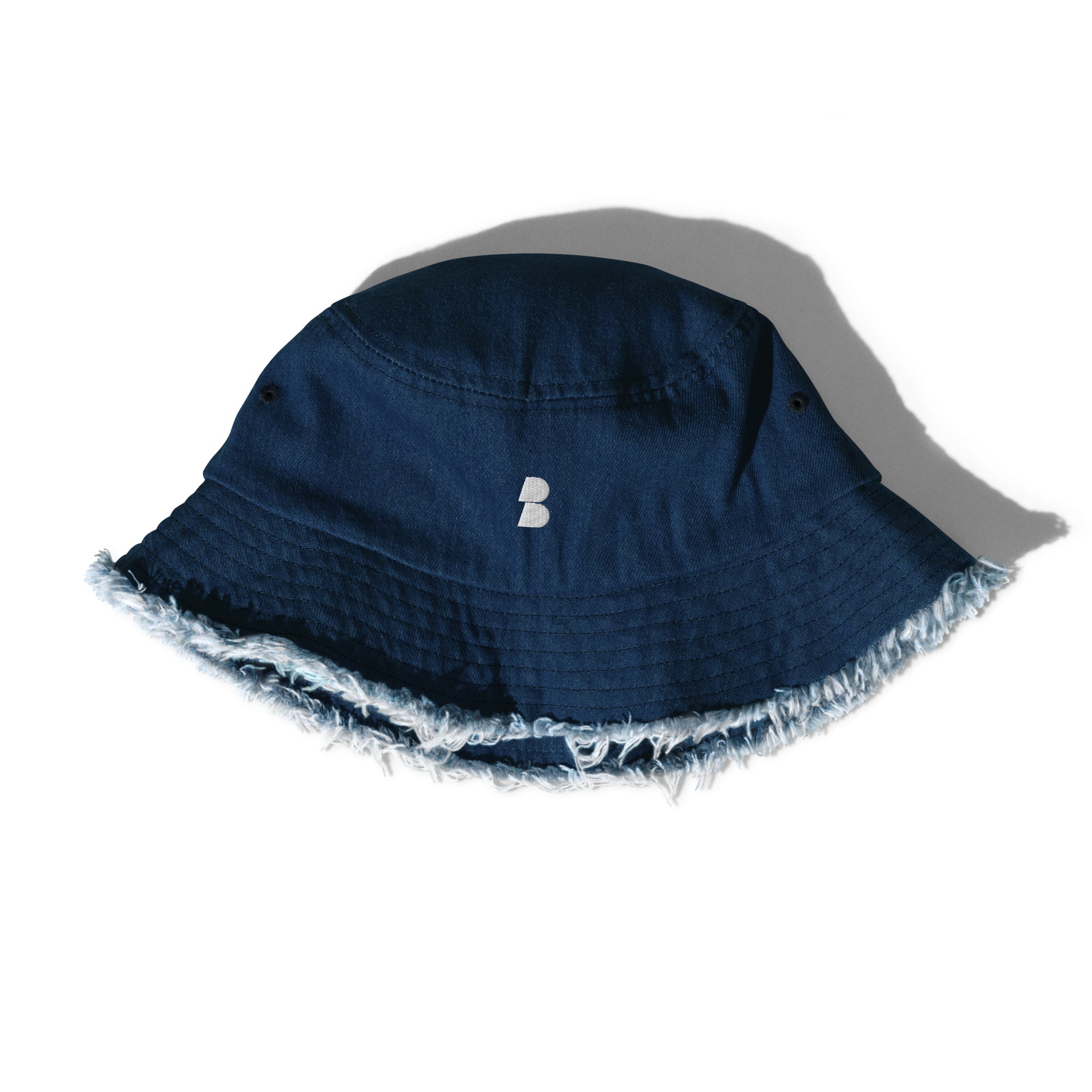 Navy Distressed denim bucket hat - BELVANO Milan