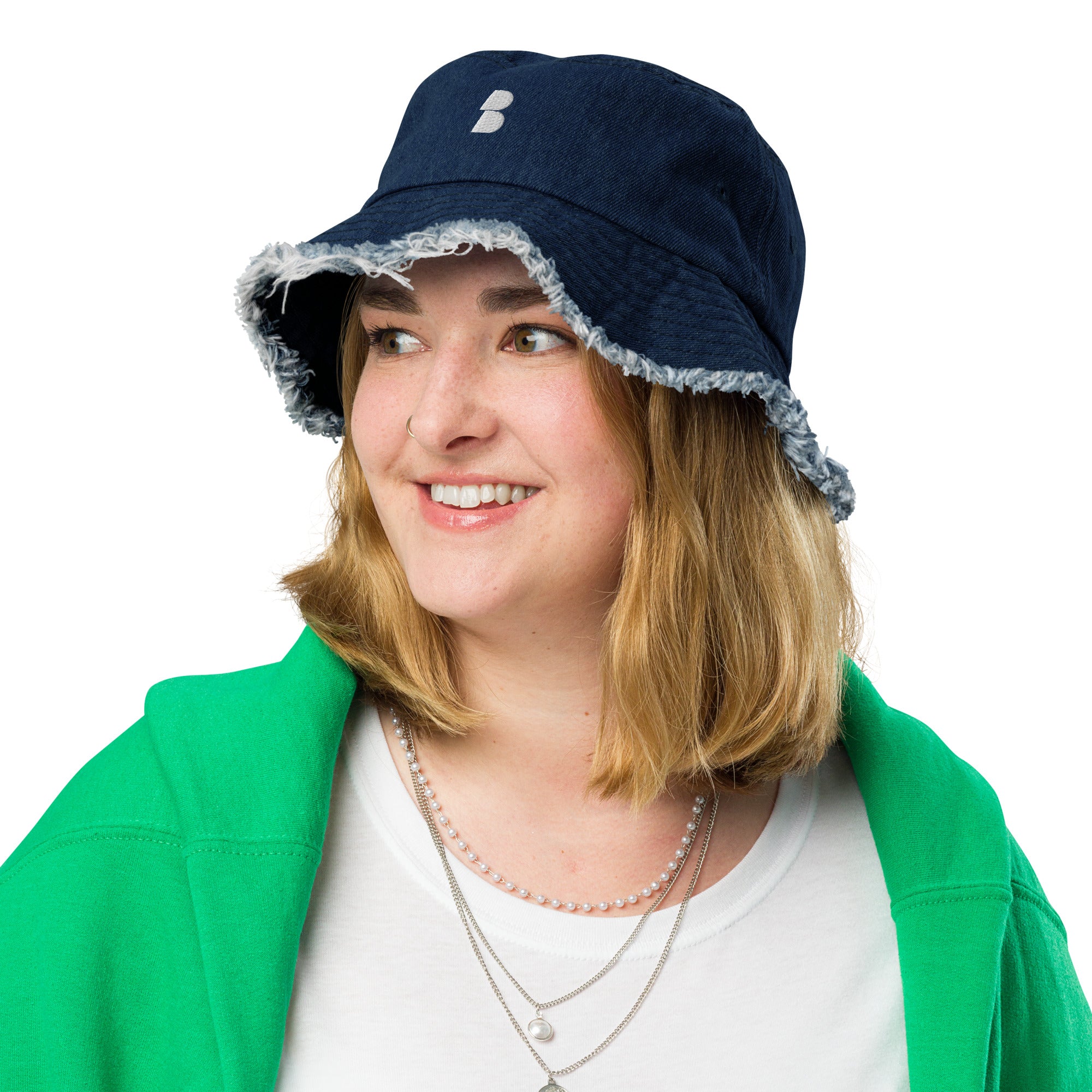 Navy Distressed denim bucket hat - BELVANO Milan