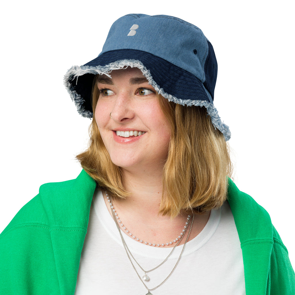 Blue Distressed denim bucket hat - BELVANO Milan