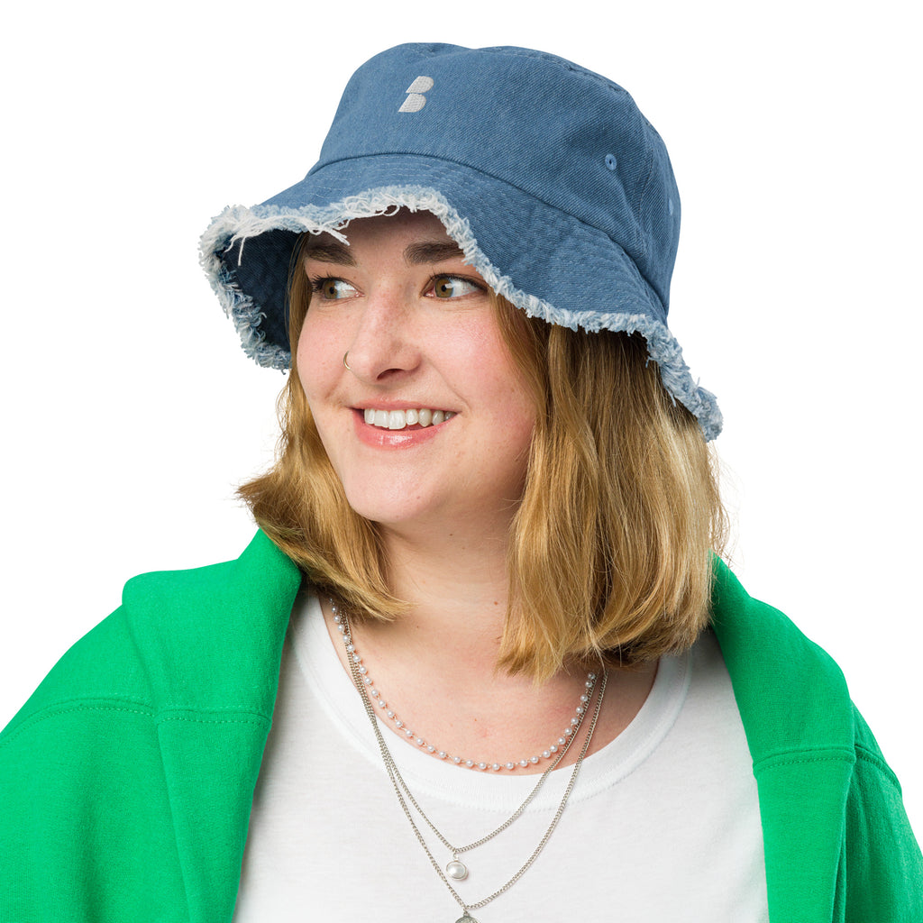 Blue  Distressed denim bucket hat - BELVANO Milan