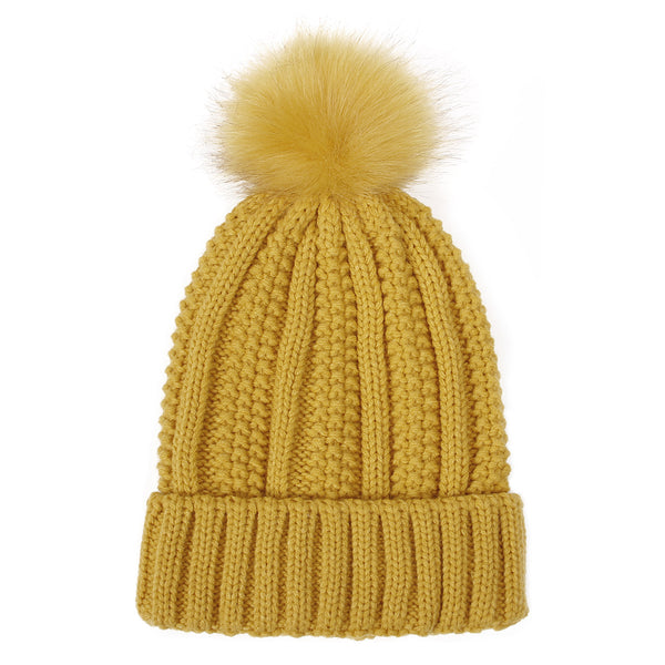 Lux Knit Beanie with Faux Fur Pom Pom