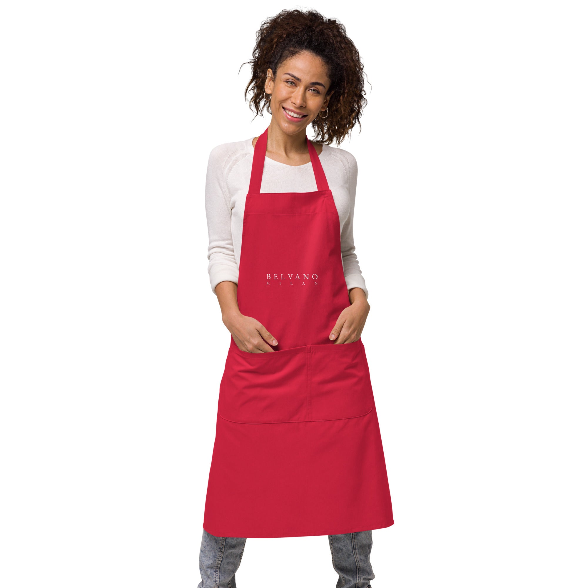 Red Organic cotton apron - BELVANO Milan