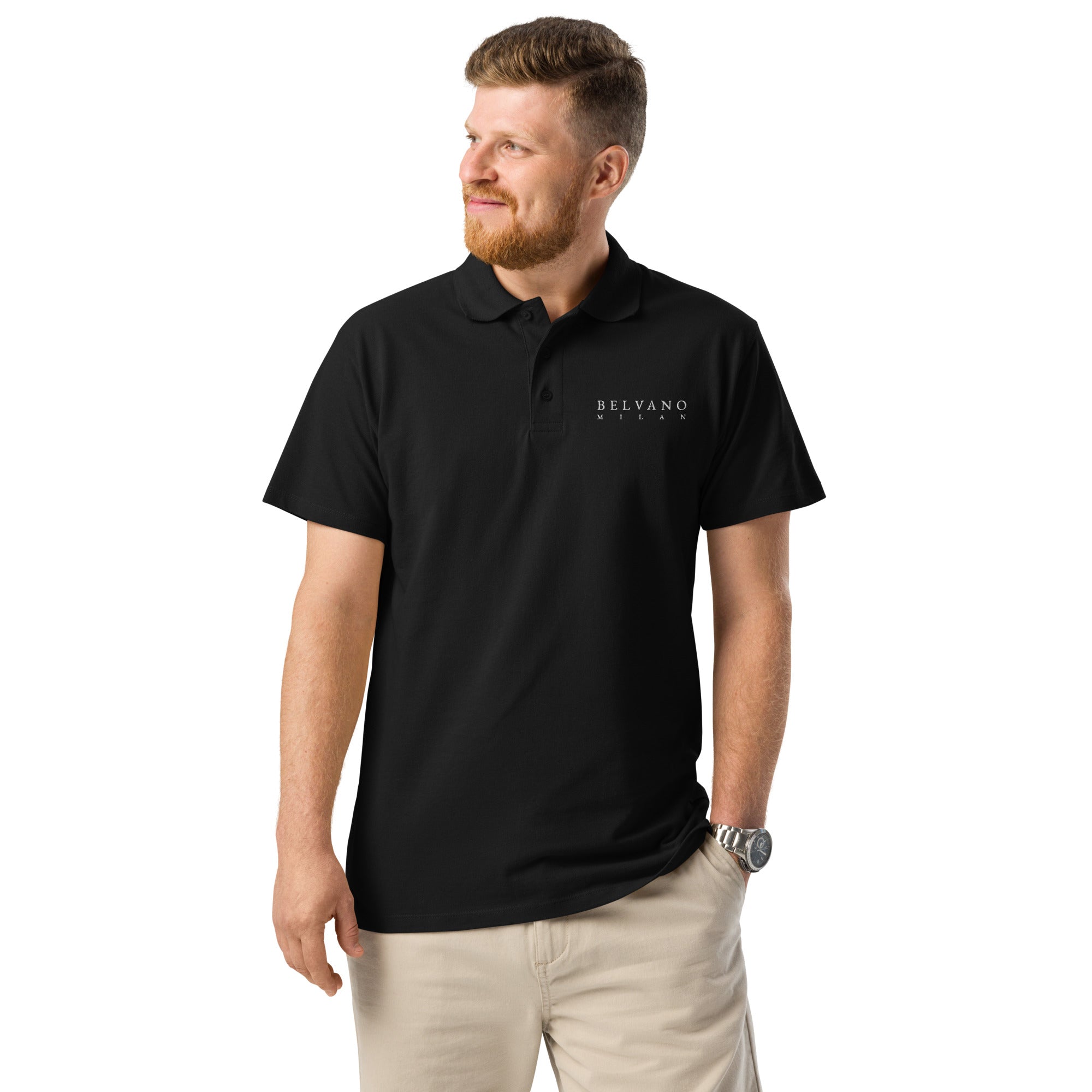 Black Premium pique polo shirt - BELVANO Milan