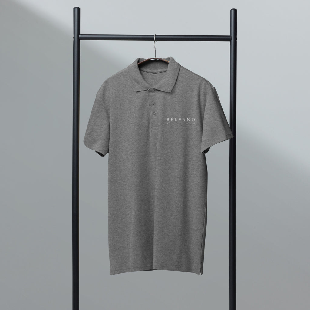 Grey Melange Premium pique polo shirt - BELVANO Milan
