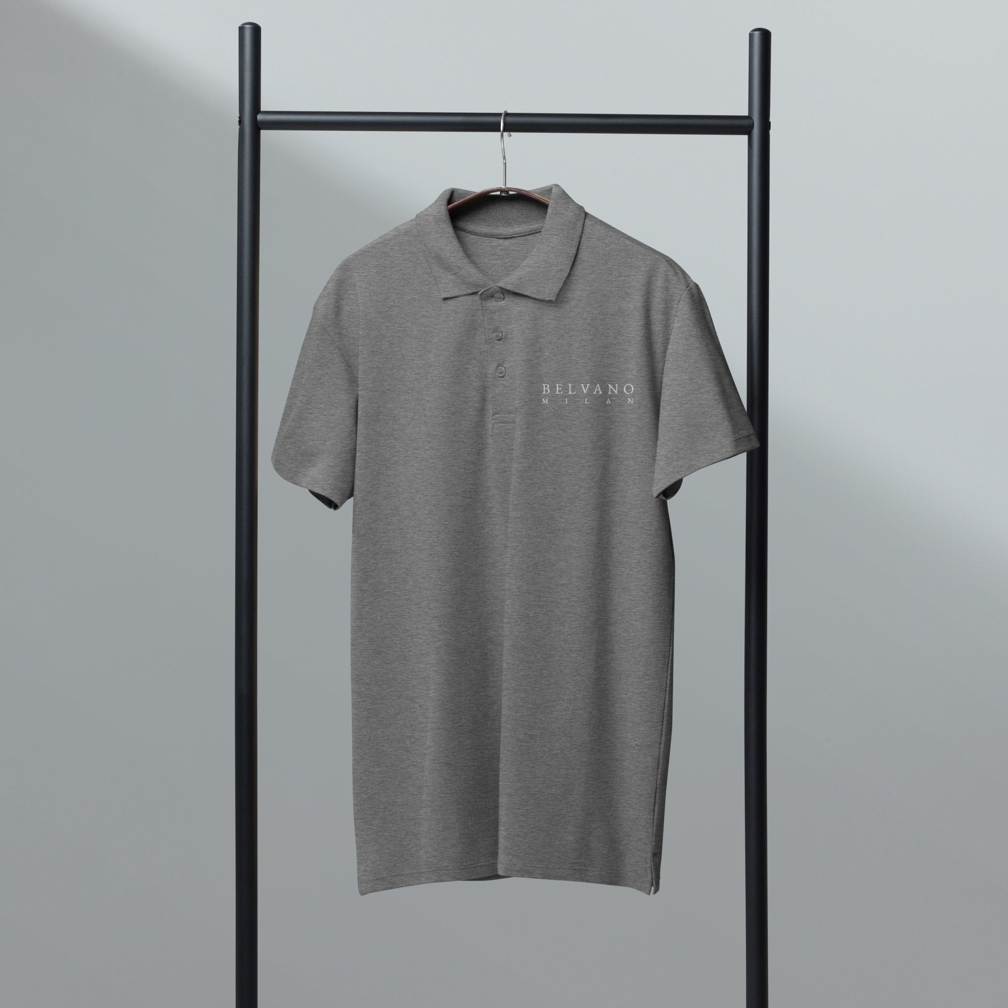 Grey Melange Premium pique polo shirt - BELVANO Milan
