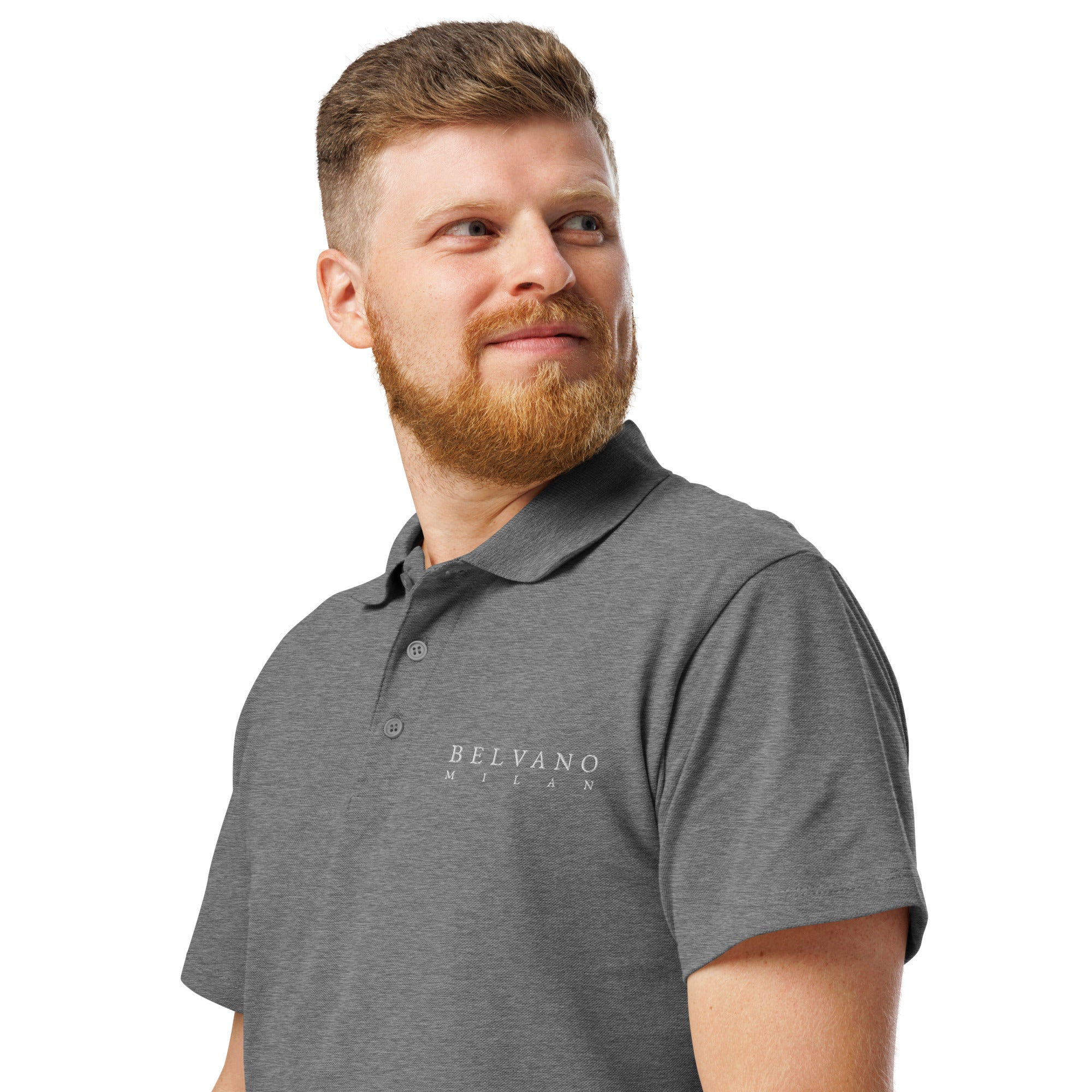 Grey Melange Premium pique polo shirt - BELVANO Milan