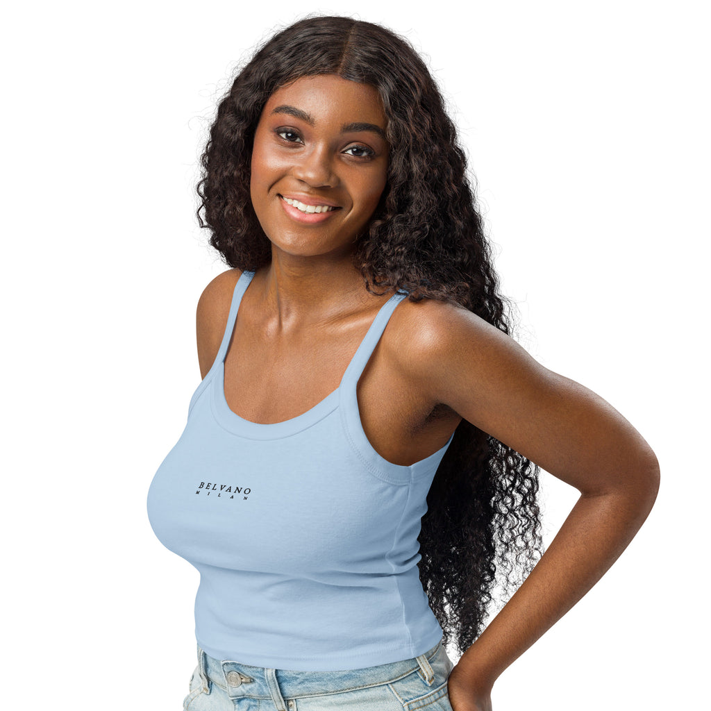 Blue Women’s micro-rib tank top - BELVANO Milan